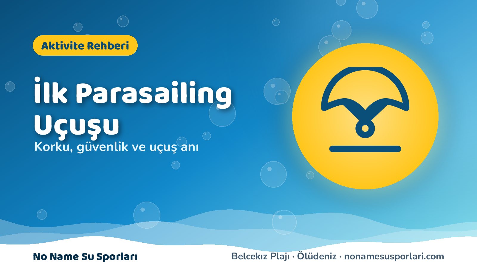 İlk kez parasailing rehberi kapak görseli — deniz üzerinde paraşüt ikonu